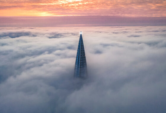 The shard is seen above the clouds.