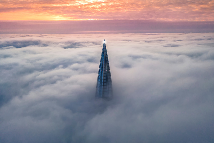 The shard is seen above the clouds.