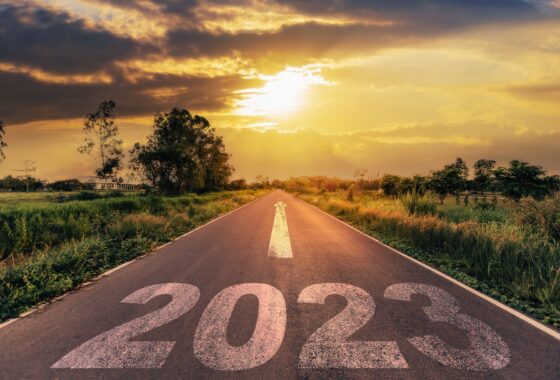 A road with the word 2023 written on it.