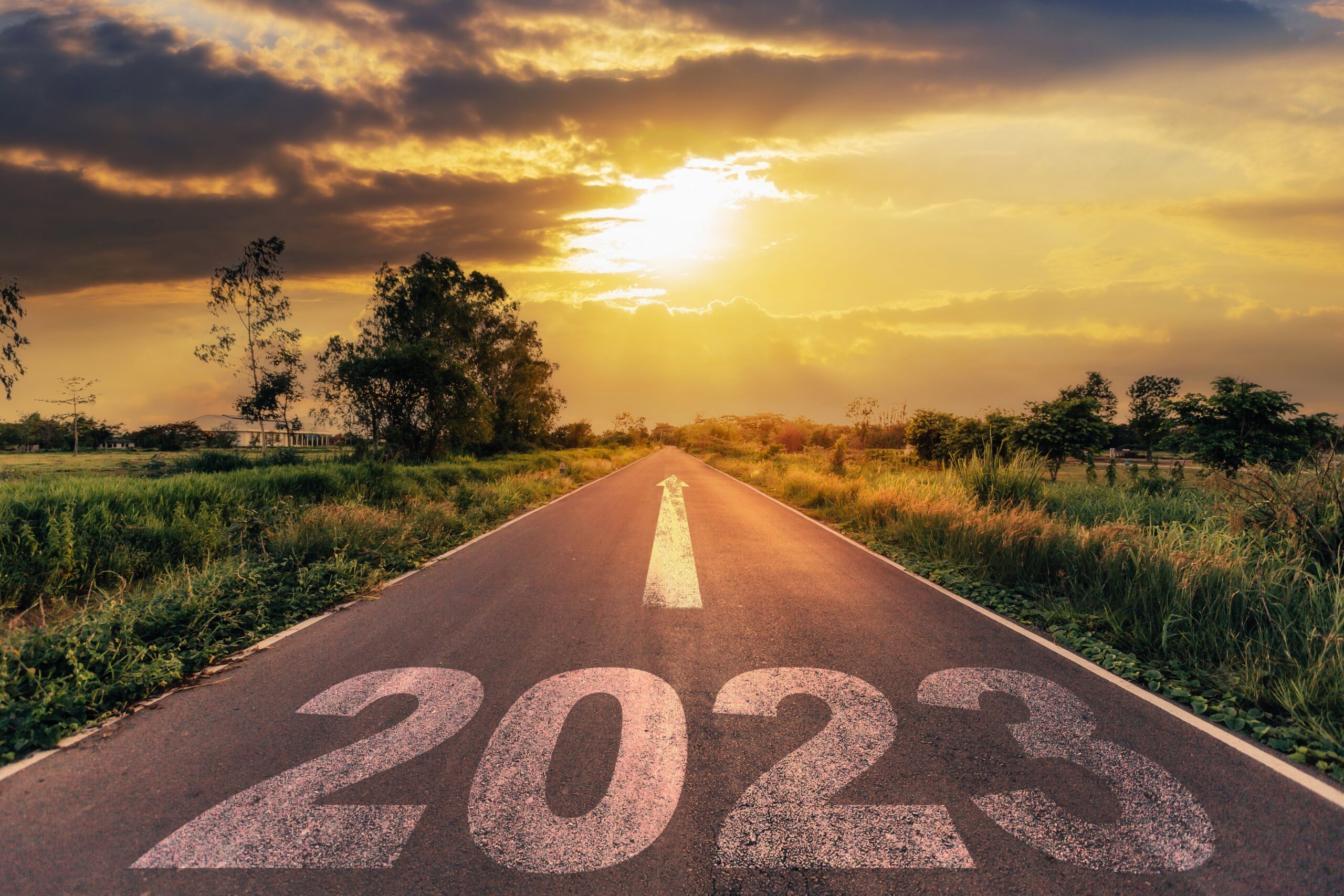 A road with the word 2023 written on it.