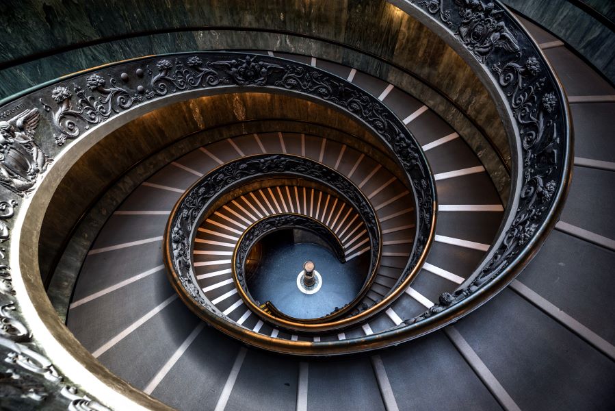 An image of a spiral staircase in a building.