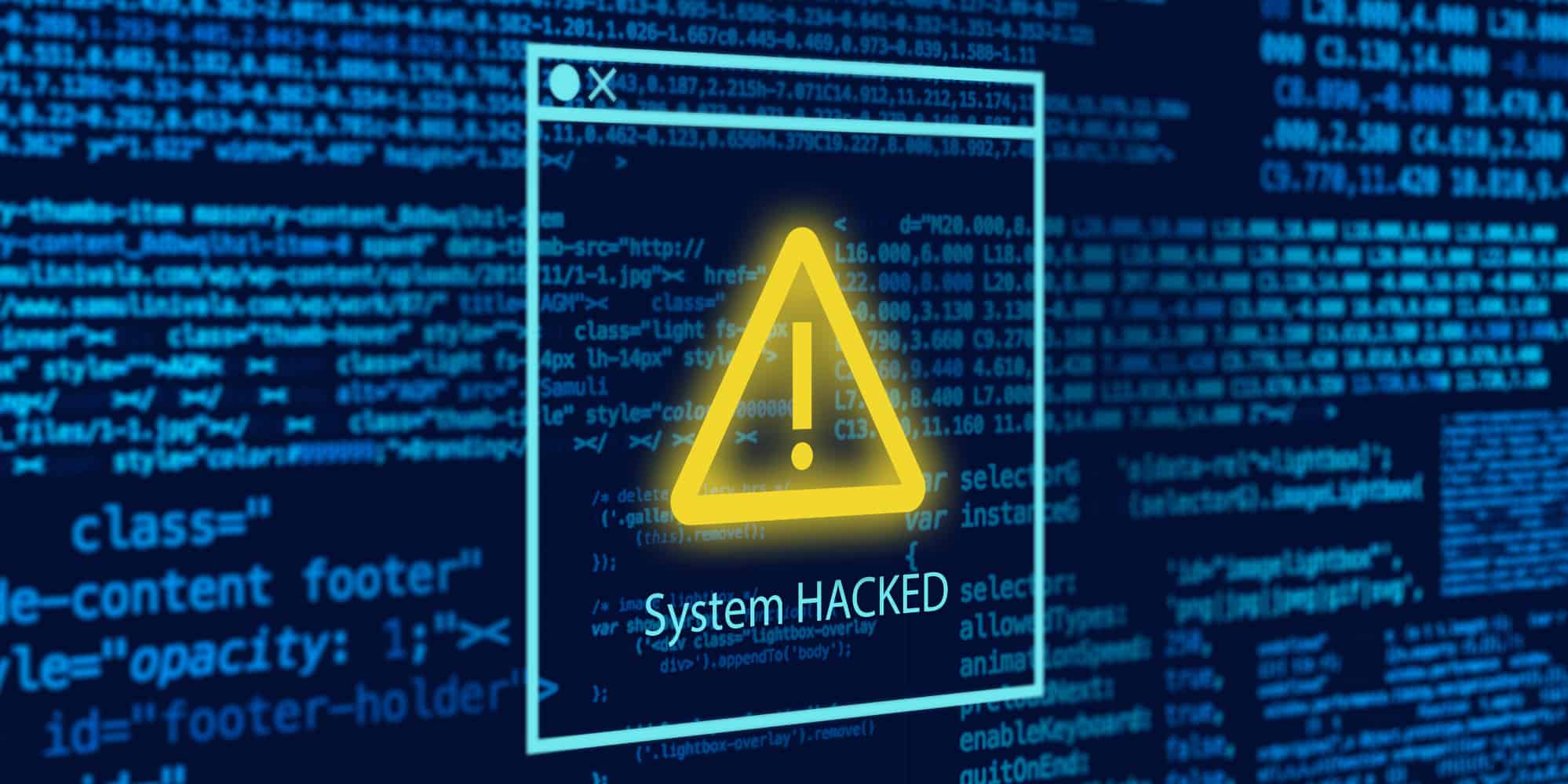 System hacked sign on a computer screen.