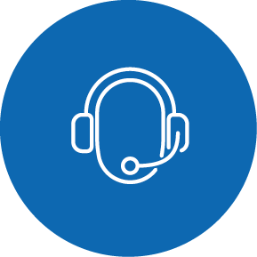 A headset icon on a blue circle.