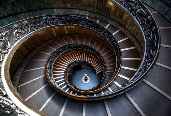 A spiral staircase in a building.