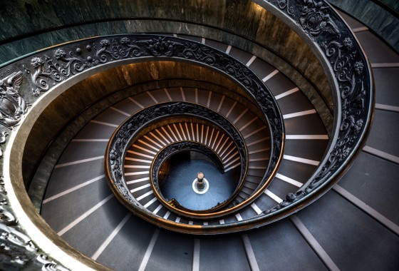 A spiral staircase in a building.