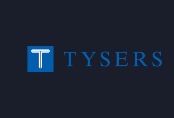 The Tysers logo against a dark blue background.