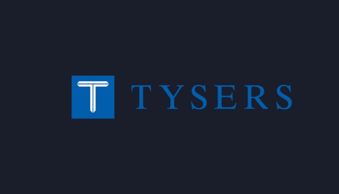 The Tysers logo against a dark blue background.